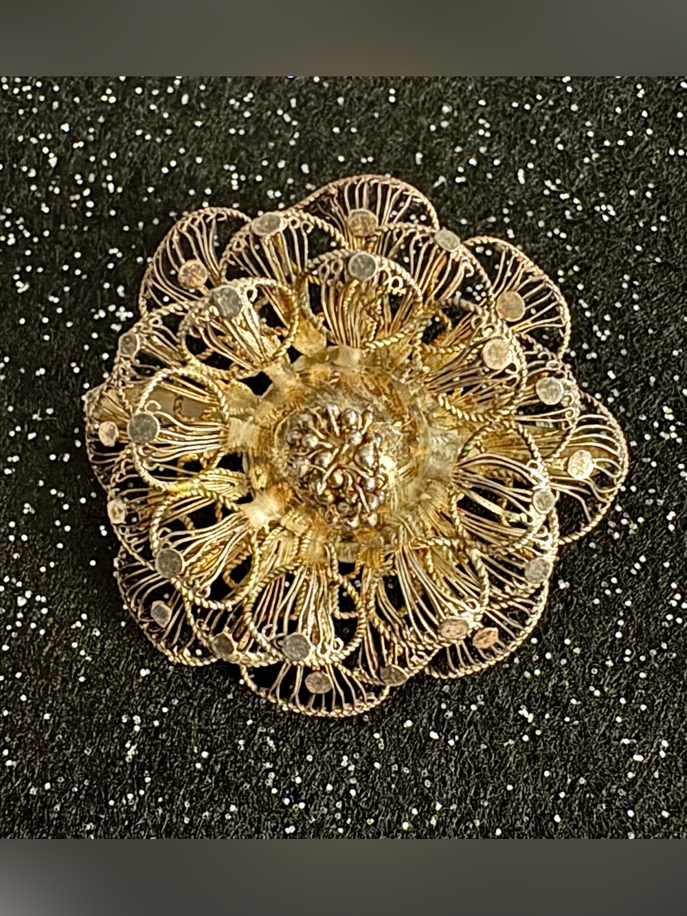 Gold Filigree Flower Brooch - Intricate Floral Pin